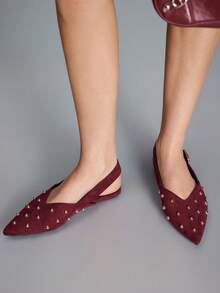 CUCCOO GRLICON Women's Pointed Toe Suede Rivet Flat Shoes, Suitable For Y2K, Punk, Fashion Girls, Office Commute, Vacation Season, Spring/Summer, Y2K 2000's Style - Burgundy - View 6