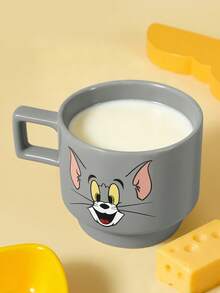 TOM & JERRY X SHEIN 1个12.7盎司/375毫升可叠放卡通图案印花马克杯，耐冷耐热，可用于微波炉和洗碗机，适用于盛装水、牛奶、果汁、咖啡。 - 灰色 - 查看 5