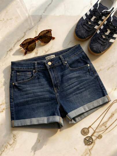 Short Mezclilla Stretch Para Mujer Con Dobladillo En Pierna