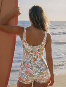 Swim SPRTY Women's Summer Vacation Beach Romantic Floral Print One-Piece Swimsuit - Multicolor - View 5