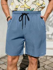 VIVINTIMO Men's Casual Beach Vacation Drawstring Waist Loose Shorts With Side Pockets, Minimalist Solid Color For Daily Commute, Summer, Holiday - Baby Blue - View 6