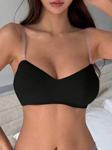 DAZY Removable Transparent Strap Bandeau Wireless Bra Lingerie For Women - Black - View 4