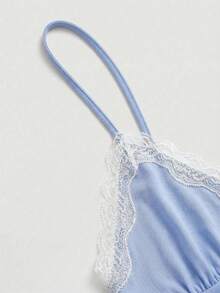 ROMWE Fairycore Women's Solid Color Minimalist Daily Lace Patchwork Camisole Top - Baby Blue - View 5