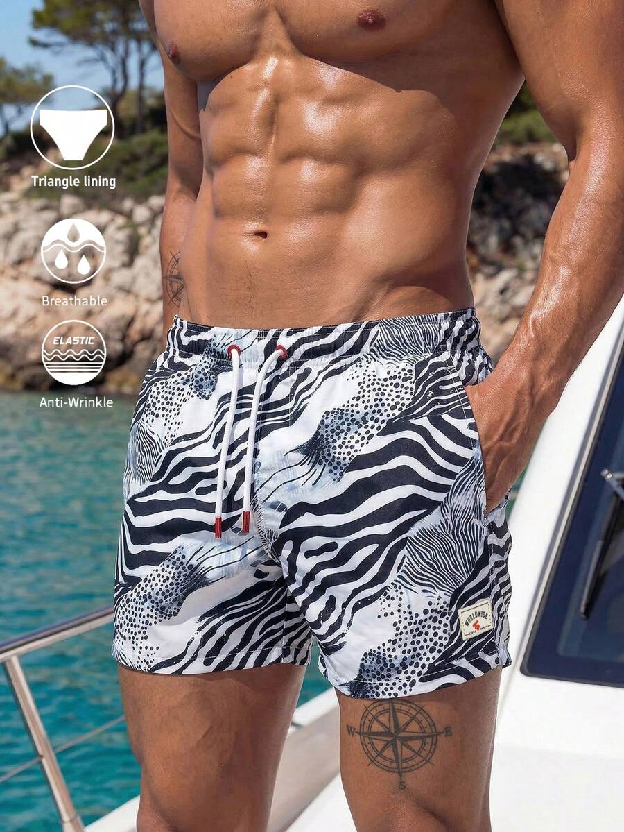 Horizaway 男士斑马纹沙滩短裤 - 黑與白 - 查看 1