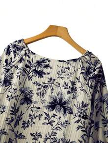 Linhara 大码女式休闲兰花印花短袖蝴蝶结衬衫 - 彩色 - 查看 6