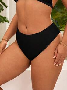 Swim Vcay Bas de maillot de bain texturé de couleur unie pour femmes grandes tailles, bas de bikini décontracté pour villégiature, style minimaliste à la mode, convient pour les vacances à la plage - Noir - Voir 4