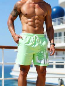 Manfinity Swimmode Quần short đi biển mùa hè dành cho nam, in hình cây cỏ, có túi xéo. - Màu xanh Bạc hà - Xem 5