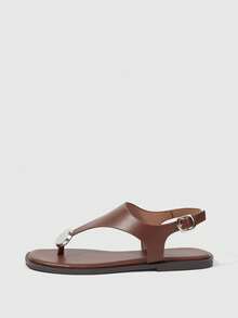 Sleekvia Ladies Comfortable Flat Wear-Resistant Versatile  Metal Outdoor Flip-Flops Slippers Summer - Brown - View 6
