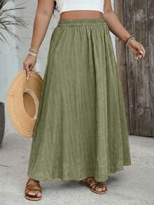 SHEIN VCAY Falda casual versátil para citas y salidas de mujer talla grande con diseño de corte en unicolor - Verde militar - Ver 4