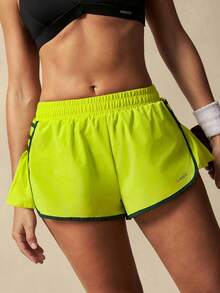 VARSIVA Women's Summer Neon Green Contrast Piping Loose Sports Shorts - Multicolor - View 5
