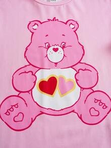 SHEIN X Care Bears 少女熊印花短袖上衣和格子短裤睡衣套装 - 粉色 - 查看 4