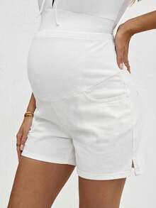 SHEIN Maternity Casual Patchwork Denim Shorts - White - View 5