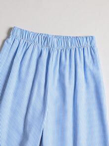 SHEIN Sparklyn Girls Striped Camisole Top And Straight Leg Pants Summer Vacation Outfit - Blue - View 7