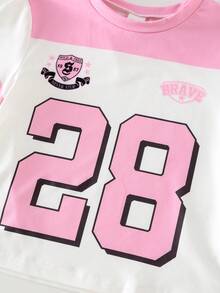 Baby Girl Casual Minimalist Round Neck Loose Short Sleeve T-Shirt And Skinny Bike Shorts Set, Suitable For Spring/Summer - Pink - View 6
