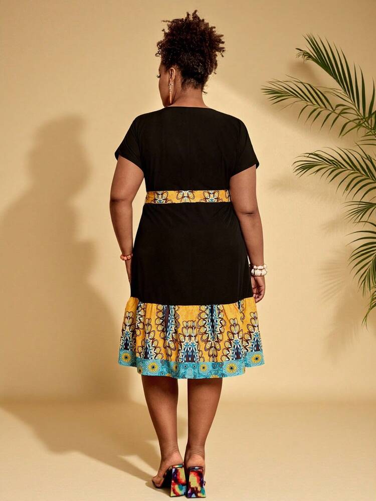 Plus Size Women Floral Patchwork Short Sleeve Casual Vacation Dress Plus Size Dresses For Women Plus Size Summer Outfits Plus Size Vacation Outfits Plus Size Spring Clothes  Summer Dress  Summer Outfits Summer Clothes Spring Dress Spring Outfit Women Spring Clothing Country Style For Women Country Dress For Women Vacation Outfits Women  Festival Outfits For Women Beach Outfits For Women