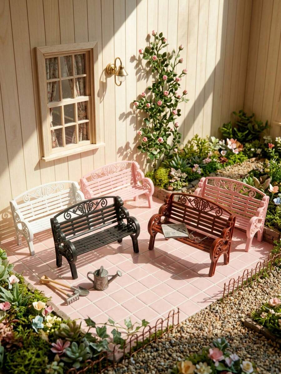 MINKOJA Mô hình ghế đá công viên thu nhỏ | Chất liệu nhựa đen | Thiết kế vát cạnh tinh tế | Thích hợp trang trí nhà búp bê và vườn cổ tích | Không cần nguồn điện | Chế tác tinh xảo, Quà tặng Phục Sinh, Đồ vật thu nhỏ. - Nhiều màu - Xem 1