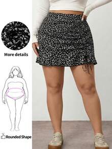 Enliva Falda de playa de vacaciones con detalles de cordón y estampado floral diminuto, para vacaciones de verano, para mujeres de talla grande y silueta redondeada - Negro - Ver 1