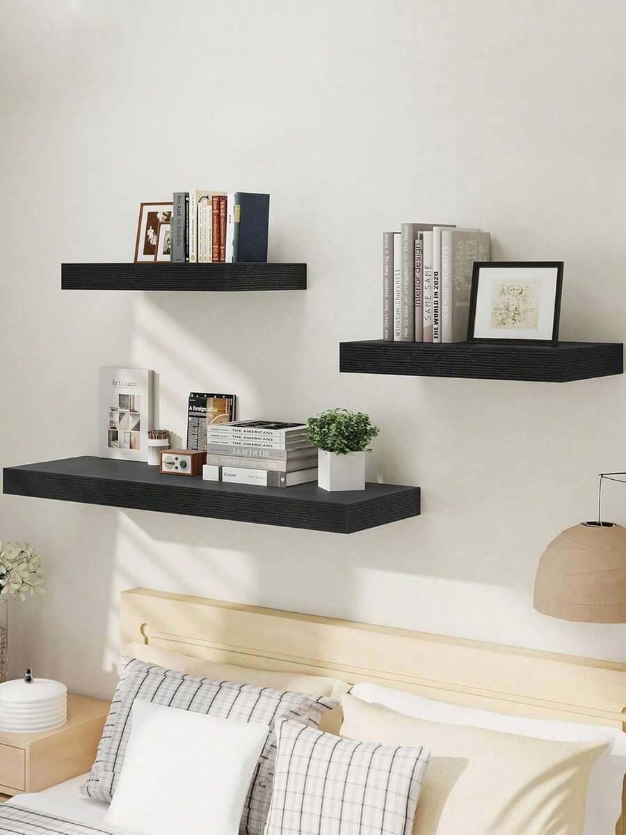 1 Kệ treo tường dày, kệ treo tường cỡ lớn chịu lực tốt, phù hợp cho phòng ngủ, phòng khách, nhà bếp, văn phòng và nhiều nơi khác, cung cấp không gian lưu trữ và trưng bày rộng rãi trên tường. - màu đen - Xem 1