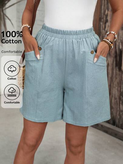 EMERY ROSE Quần short nữ dáng rộng, màu trơn, kiểu dáng thường ngày.