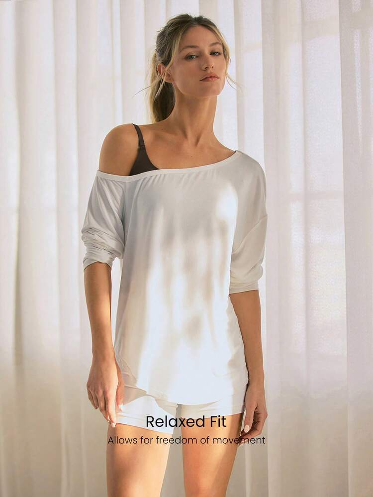TENCEL™ モーダル ドリフトオフ 軽量 シルキースムース アシンメトリー オフショルダー 長袖 アクティブトップス ヨガ ピラティス ジム スタジオ デイリーカジュアルウェア