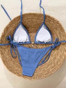 Swim Mod Bộ bikini hai mảnh buộc dây cổ yếm mùa Xuân/Hè 2026 - Màu xanh lam - Xem 2