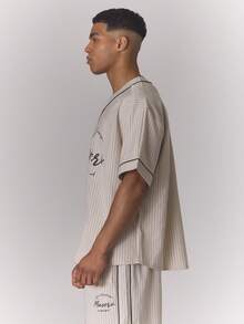 Musero Baseball Style Pin Stripe Jersey Shirt Boxy Button Through Button Placket Top Spring Summer Essentials - Multicolor - View 3