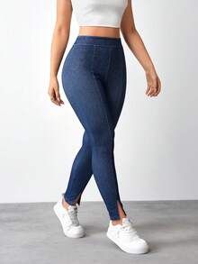 Flexra 七分牛仔紧身裤，侧开衩 - 藍色 - 查看 6