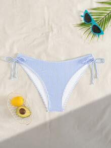 Swim Mod Đồ bơi bikini nữ mùa hè, kiểu dáng thường ngày, đi biển, họa tiết ngẫu nhiên sọc xanh trắng, có dây rút. - Xanh và trắng - Xem 4
