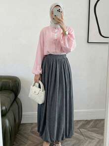 Solavon Solid Color Pleated Ruffle Hem Casual Versatile Women Skirt  Casual Skirt - Grey - View 3