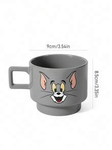 TOM & JERRY X SHEIN 1个12.7盎司/375毫升可叠放卡通图案印花马克杯，耐冷耐热，可用于微波炉和洗碗机，适用于盛装水、牛奶、果汁、咖啡。 - 灰色 - 查看 10