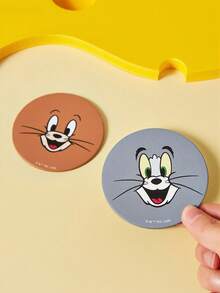 TOM & JERRY X SHEIN 2件套PU皮革汽车杯架垫，防震，通用，时尚汽车杯架垫，可放置于汽车杯架中，适用于汽车和家庭办公室，To M,Jerr Y - A - 查看 6