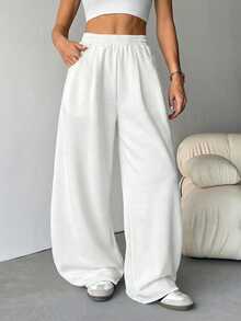 SHEIN Tall 女士秋季街头风休闲复古灯芯绒纹理长款宽松裤 - 白色 - 查看 3