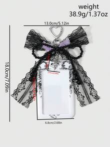 ROMWE Kawaii 1款全新Y2K个性化复古时尚甜美酷炫暗黑哥特风手工串珠黑色圆珠蕾丝蝴蝶结玫瑰荆棘十字架白色天使恶魔翅膀印花亚克力滑动卡套校园卡套、明星卡套、旅行交通卡套DIY钥匙扣配件包包挂件，适合上班族、学生、派对爱好者、日常佩戴、节日礼物 - 黑白色-103 - 查看 3