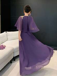 DAZY 女士不对称飘逸紫色雪纺连衣裙 - 紫羅蘭色 - 查看 7