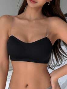 DAZY Removable Transparent Strap Bandeau Wireless Bra Lingerie For Women - Black - View 2