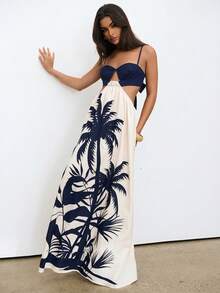 Aloruh Vestido bohemio de vacaciones sin mangas con tirantes finos y calado - Azul Marino - Ver 6