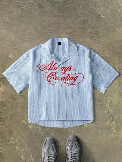 PAVTROS Men's Contrast Color Letter Print Short Sleeve Shirt