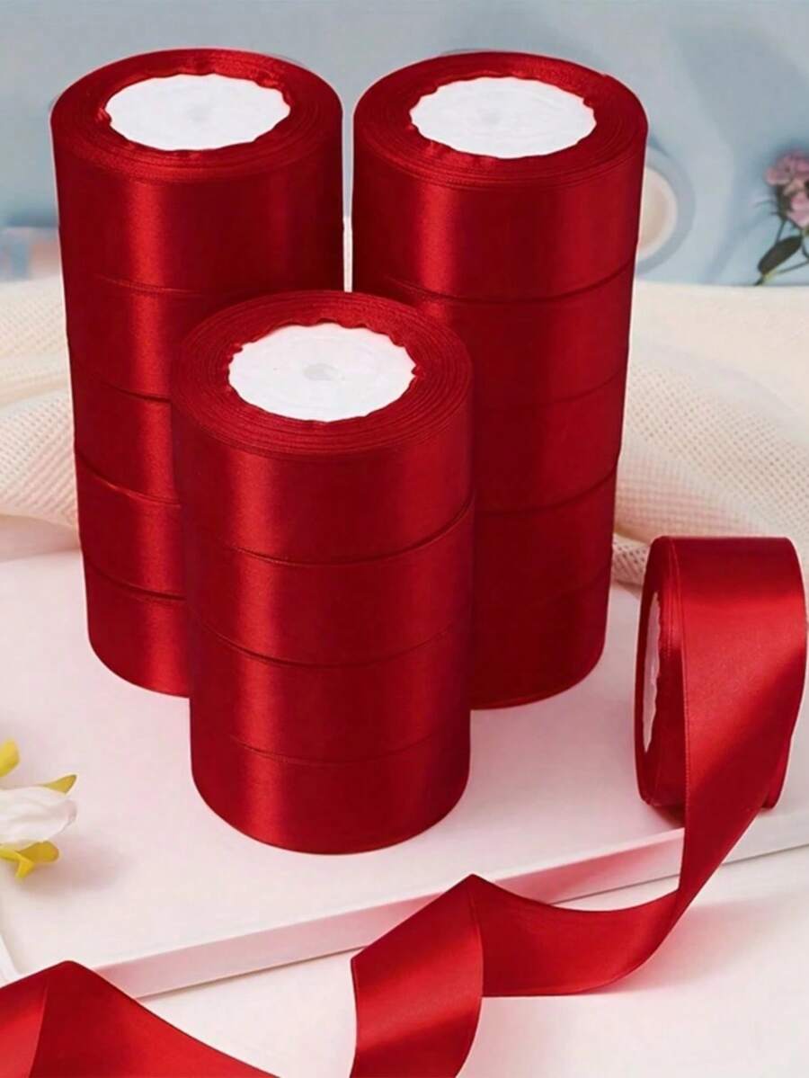 1卷双面缎带,22米长,DIY婚礼派对蝴蝶结工艺品,适用于礼品包装、蛋糕装饰,宽度可选0.6/1/1.5/2/2.5/4/5厘米。 - 酒紅 - 查看 1