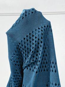 SHEIN LUNE Plus Size Women Solid Color Casual Versatile Long Sleeve Cardigan Fall - Blue - View 5