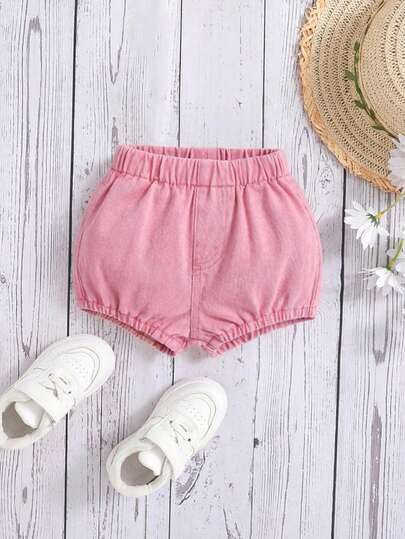 Quần short denim cho bé gái, cạp chun, kiểu dáng thường ngày, đa năng.