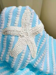 Comfortcana Bộ đồ nữ thường ngày kẻ sọc in hình sao biển gồm áo ống và quần short. - Màu xanh nhạt - Xem 5