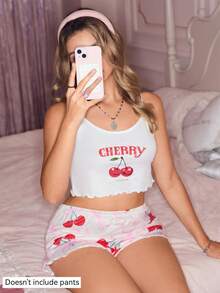 SHEIN 牛油果印花可爱女士睡衣上衣 - 白色 - 查看 3