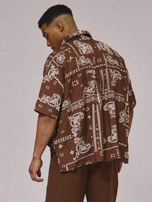 Musero 短袖落肩不对称纽扣印花衬衫，春夏必备假日沙滩装 - 彩色 - 查看 4