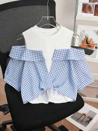 Franclia Camiseta de mujer con hombros descubiertos a rayas, conjunto de verano 2 en 1