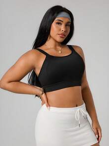 Rhythm Era Sutiã Esportivo de Alto Suporte Plus Size com Taças Fixas, Alças Ajustáveis, Design Costas Racerback, Roupa Íntima de Ajuste Justo - Preto - Visão 5