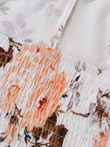 Franclia 大码女式雪纺印花连衣裙，系带腰身，喇叭袖，荷叶边下摆，休闲、度假、约会、通勤皆宜，两件套 - 鵝黃色 - 查看 8