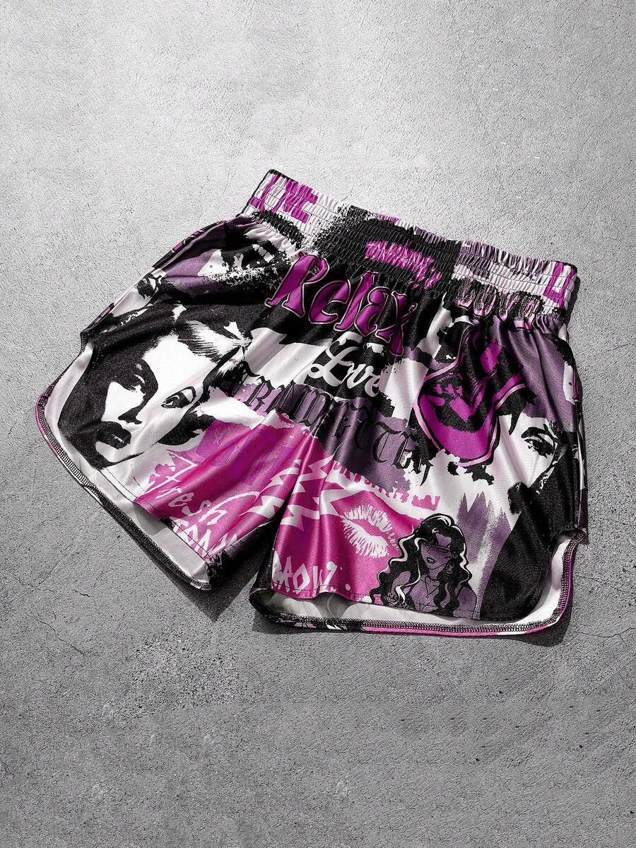 ROMWE MEN Anime Men's Fashionable Figure Print Boxing Shorts For Summer - Multicolor - View 1