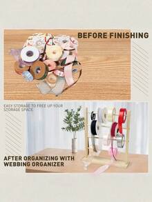 1PC Vertical Multi Size Wooden Ribbon Organizer Spool Holder Jewelry Display Stand Multi Functional Ribbon Rack Storage Organizer For DIY Craft Room Cake Shop Gift Shop Flower Shop Daily Home Use Desktop Organizer Sewing Craft Supplies - Yellow - View 9