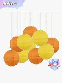 SHEIN Bộ 10 đèn lồng giấy, đường kính 20cm/7.87in, đèn lồng tròn treo vườn nhỏ, đèn lồng giấy hình cầu có thể gấp gọn, không cần điện, có thể gấp lại và cất giữ. - đèn lồng giấy - Xem 9