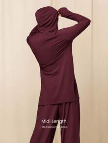 GLOWMODE Áo hoodie siêu mềm mịn, không đường may, dáng lửng, có lỗ xỏ ngón tay cái, xẻ tà bên hông, thích hợp cho tập luyện cường độ trung bình, chạy bộ, tập gym, hoạt động thể thao hàng ngày. - Màu tím - Xem 2